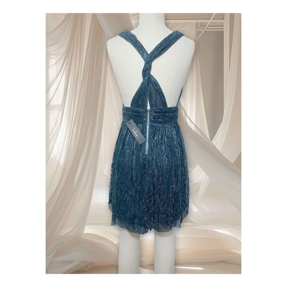 Lulus Gold and Teal Blue Skater Dress Size Small - Picture 2 of 3